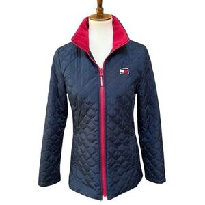 Tommy Hilfiger Women's Quilted Jacket - Navy and Red size S